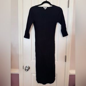 Skinnygirl Black ribbed sweater dress, 3/4 sleeves, rounded collar, curved hem